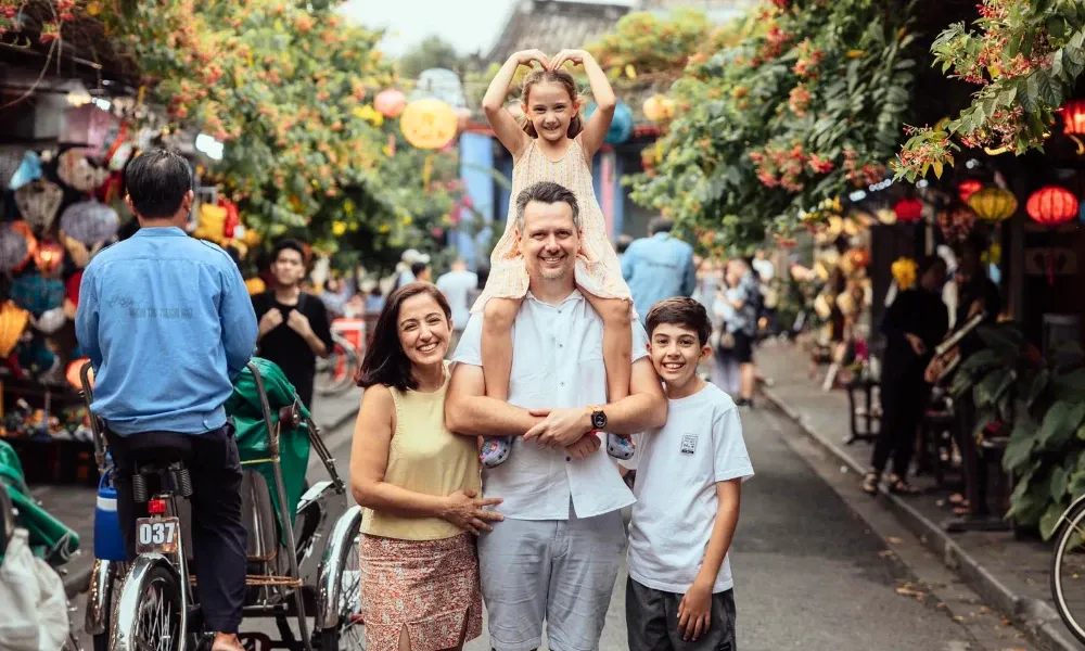 family explore Hoi An, Vietnam