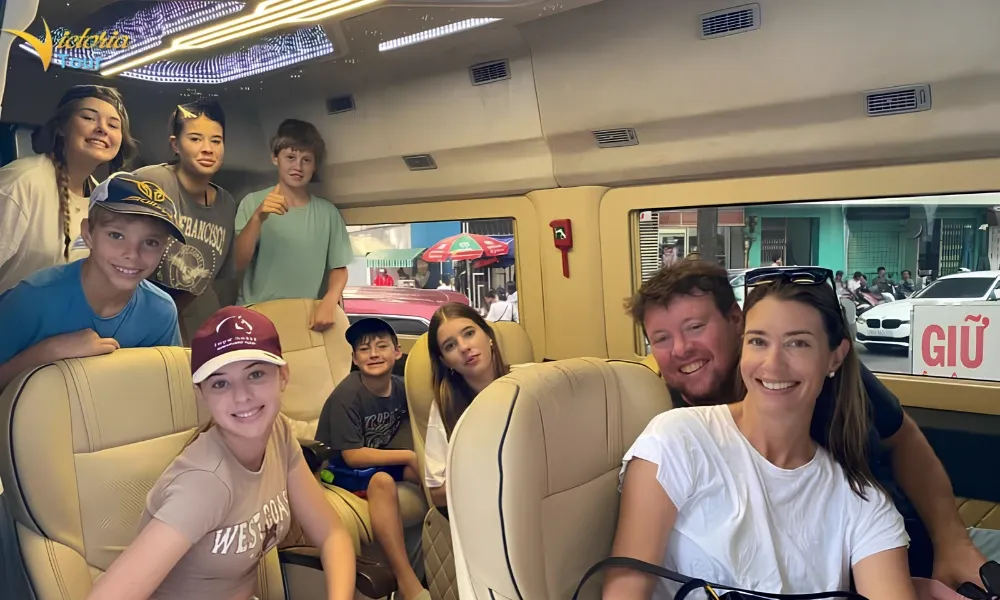 Family travelling with a local guide on a private tour in Vietnam